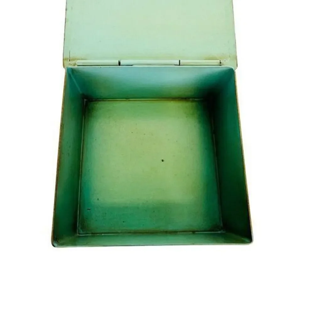 Vintage Hinged Metal Trinket Jewelry‎ Box Blue/Green With Gold Trim 3.75